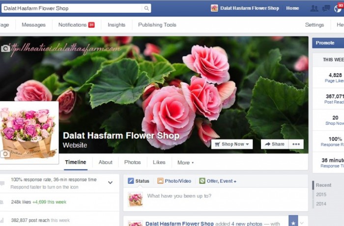 Face Book Fanpage của Dalat Hasfarm trở thành fanpage phổ biến thứ 2 tại Việt Nam và Fanpage có độ tương tác cao nhất trong lĩnh vực hoa tươi.